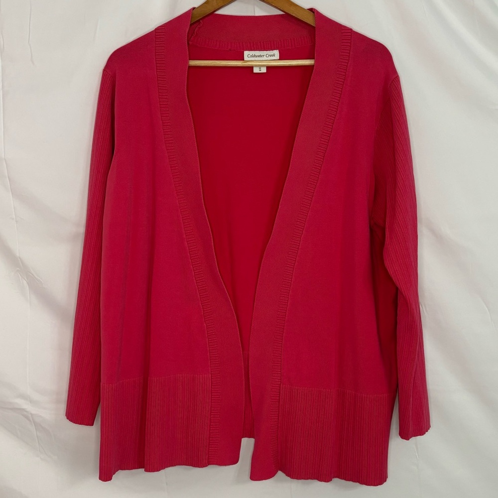 Coldwater Creek Bright Pink Open Front Cardigan with Ribbed Texture Detail 1X/18